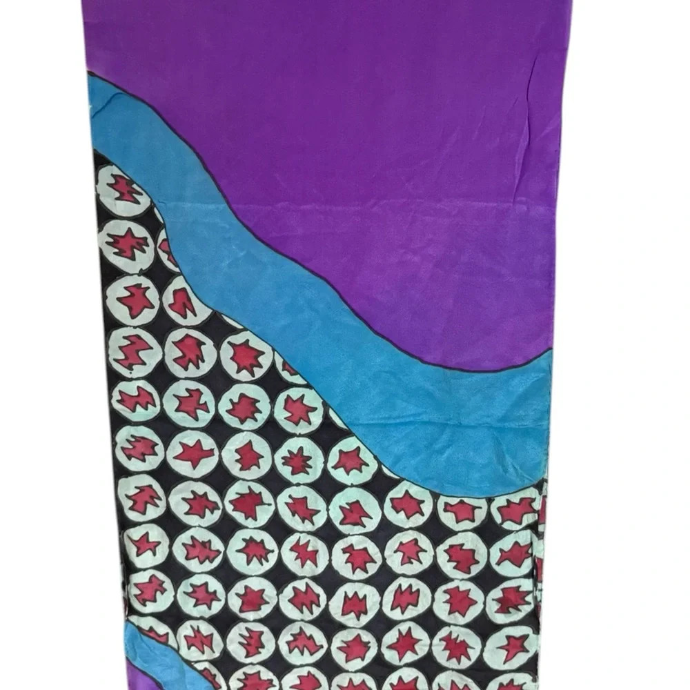 Signed Hand-Painted Silk Scarf 57”x14.5” | Artisan Wearable Art | Studio Textile